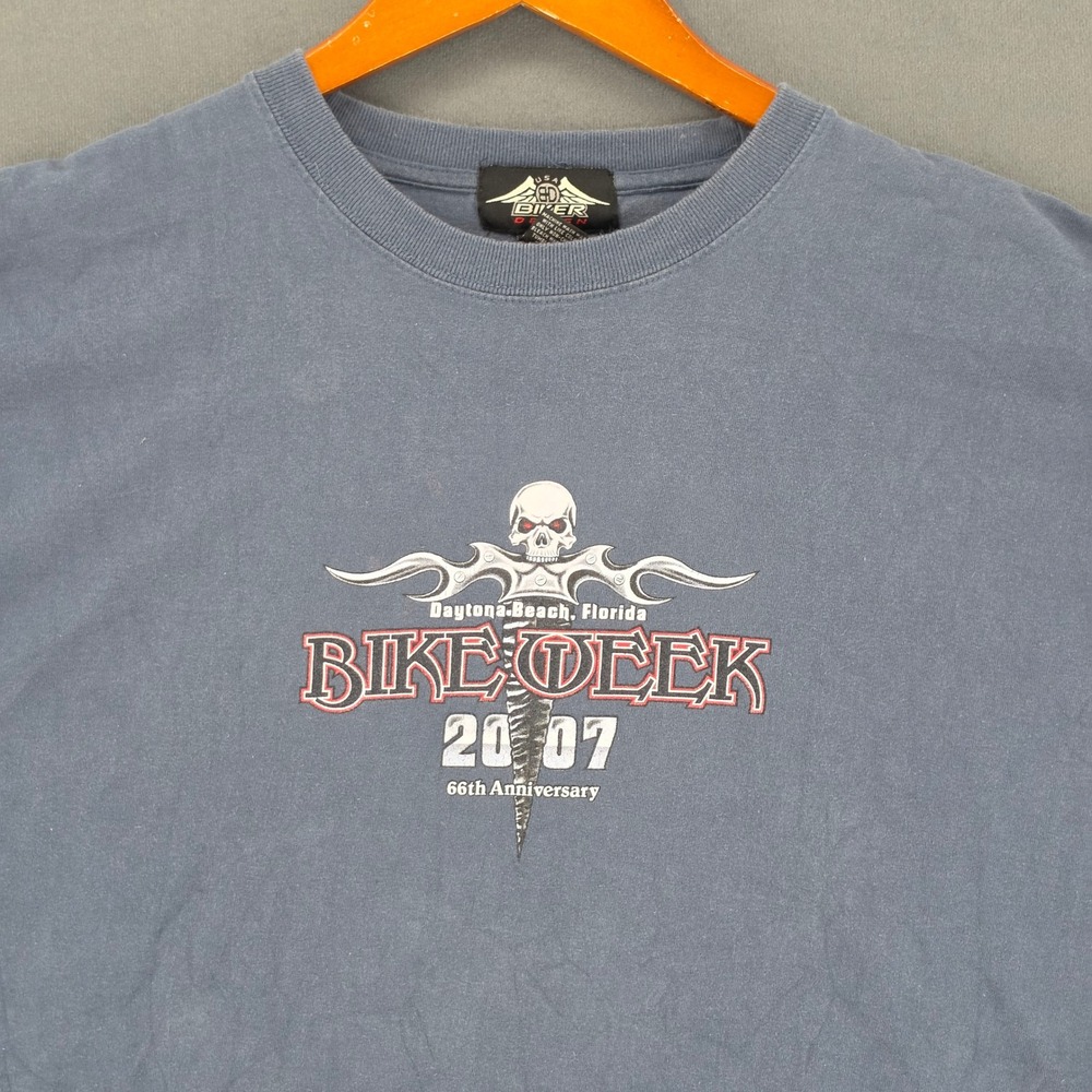 Vintage 2007 Daytona Beach Bike Week T Shirt 3XL USA Biker Design Skull Navy